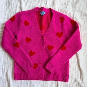 CeCe Hot Pink Heart Cardigan Knit Sweater Womens M V-Neck Button Up Romantic